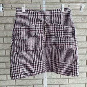 Line & Dot Black Cream Red Wool Blend Houndstooth Mini Skirt Pockets Medium NWT